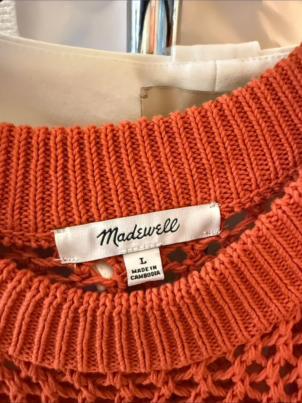 Madewell Orange Open-Knit Sleeveless Crew Sweater Vest